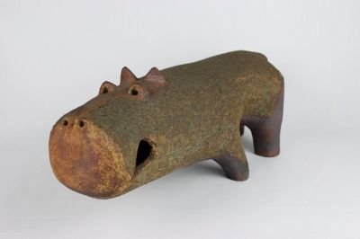 Handbuilt hippo by Rosemary Wren. From the W.A. Ismay Studio Ceramics Collection at York Art Gallery.