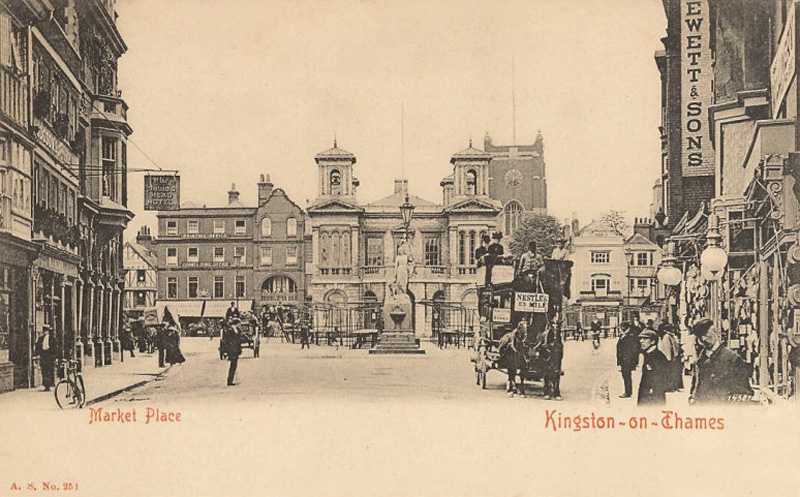 Postcard of Kingston on Thames Market Place around the time when the Knox Guild rented premises there